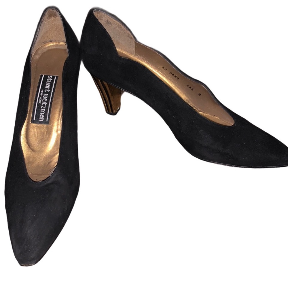 Stuart Weitzman Black Gold Striped Kitten Heel 8